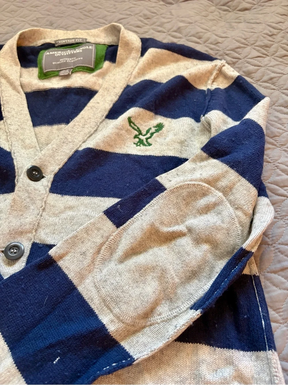 American Eagle Outfitters Navy & Cream Striped Men’s Button Cardigan
